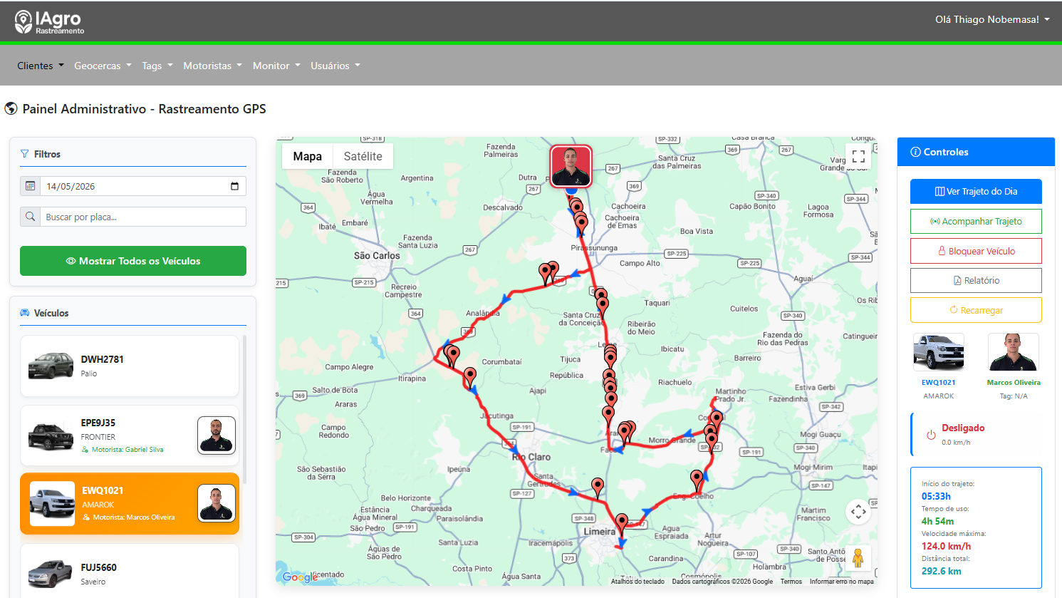 Tela de acompanhamento de trajeto no mapa